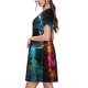 thumbnail image 2 of Easygdp Neon Spectrum Cat Portrait para Vestido Transpirable de Mujer, Vestido Suelto de Manga Corta con Pliegues y Bolsillos para el Verano, 2 of 6