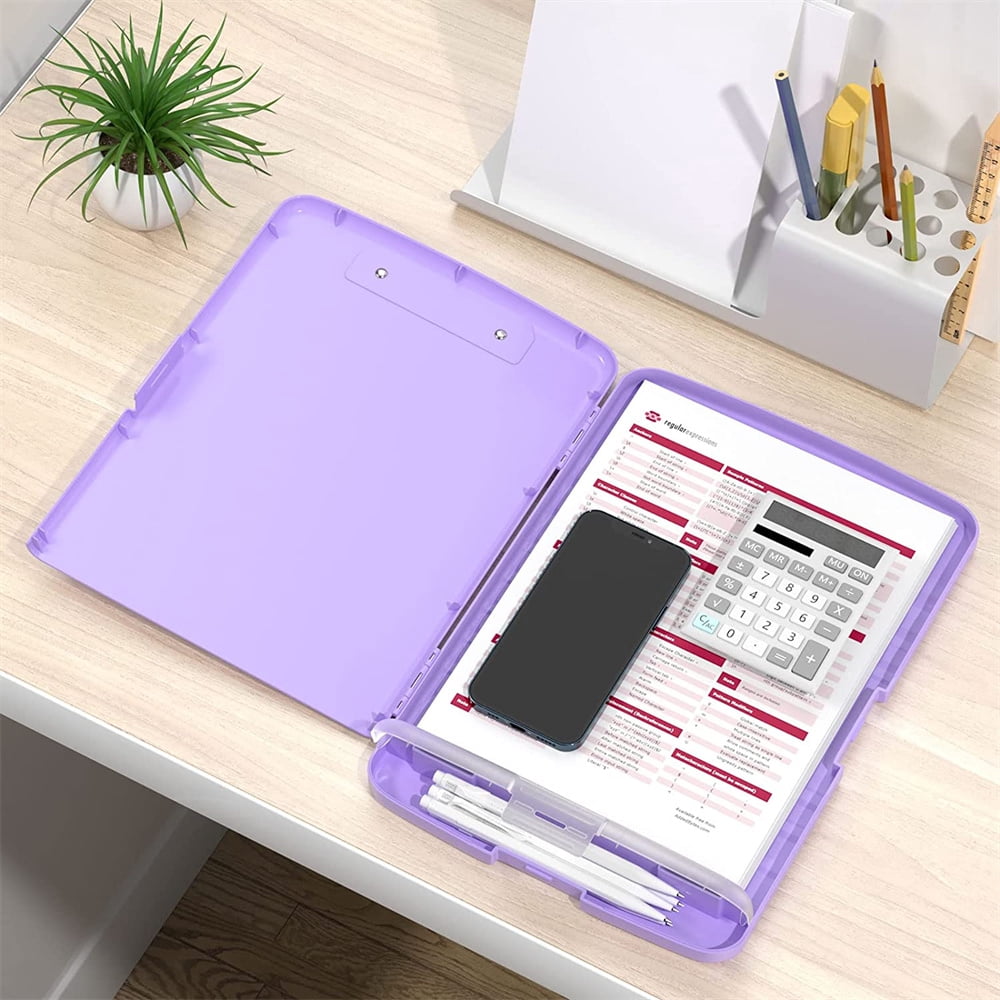 NOGIS Heavy Duty Plastic Clipboard with Storage and Pen Holder, Purple Enclosed Clipboard Box for Nurse, Driver, Contractor, Teacher