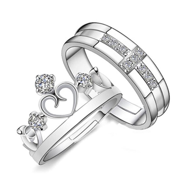 kurtrusly 2Pcs/set Men Women Couples Rings Wedding Party Crystal Letters Cuff Ring Love Matching Jewelry