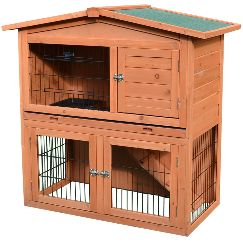 PawHut 40" 2 Story MultiLevel Outdoor Rabbit Small Animal Enclosure