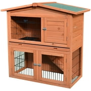 PawHut 40" 2 Story Multi-Level Outdoor Rabbit Small Animal Enclosure With Ramp Tray