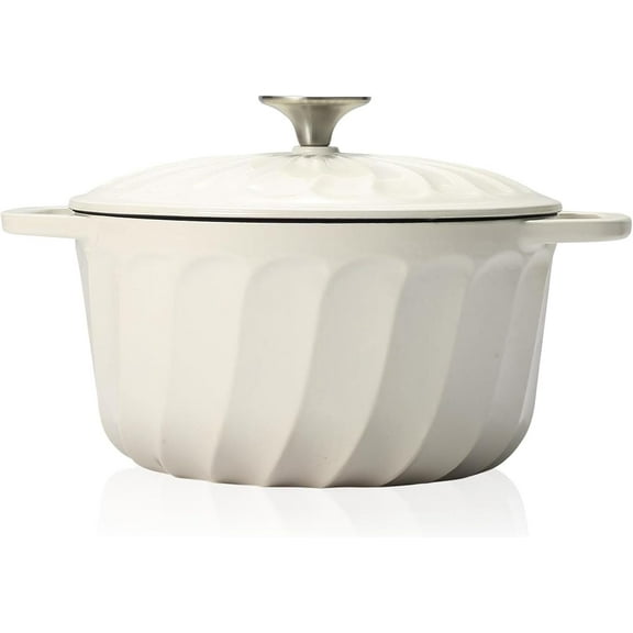 Enameled Cast Iron Dutch Oven with Lid, 6 QT Cast Iron Dutch Oven Pot, Dual Handles for Bread Baking, Cook, Bake, Oven Safe across All Cooktops (White,6 QT)