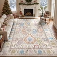 thumbnail image 2 of NewBuros Area Rugs 9'x12' Washable Non-Slip Boho Rugs, Soft Stain Resistant Low Pile Print Indoor Carpet for Living Room Bedroom Dining Room, Cream, 2 of 10