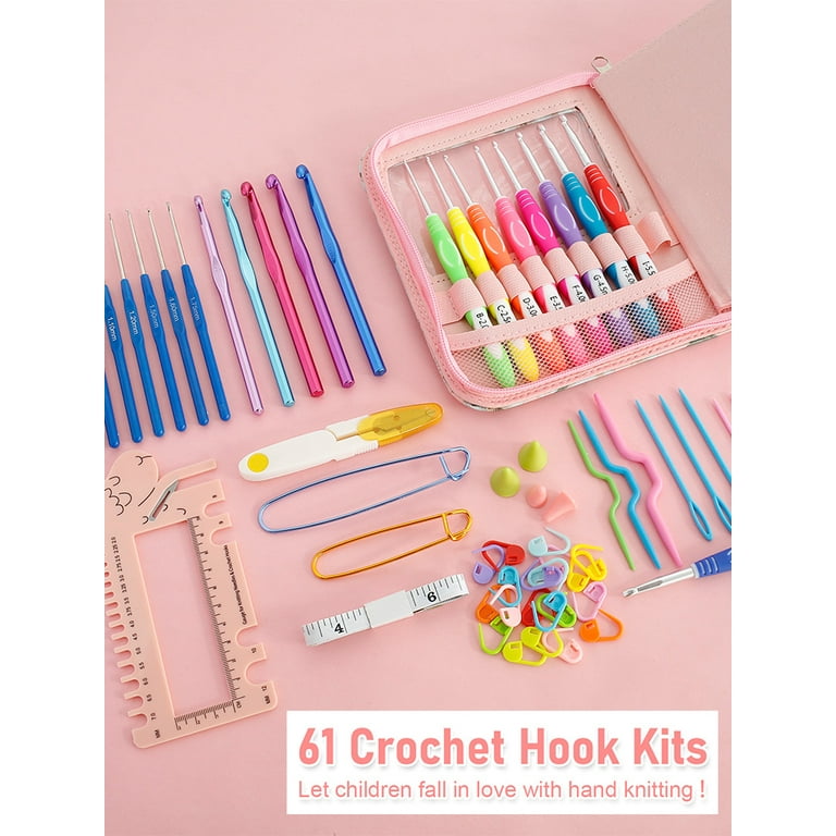 Evjurcn 61Pcs Crochet Hooks Set Ergonomic Knitting Needles Weave Yarn Kits  with Storage Case and Crochet Accessories for Beginners and Experienced  Crochet Lovers 