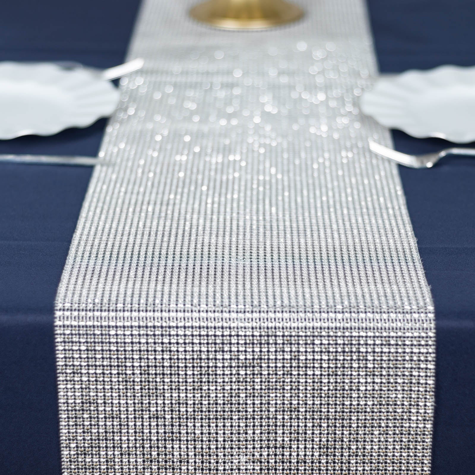 Efavormart 10"x108" Shiny Silver Crystal Rhinestone DIY Table Runner ...