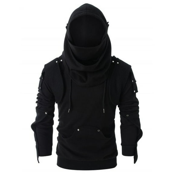 CONZONE Men's Hoodies Solid Color Gothic Hoodie for Men Long Sleeve Mask Design Pullover Hooded Sweatshirt Soft Fall Winter Sweatshirts With Pocket