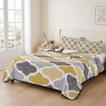 thumbnail image 2 of Full Quilt Set 78''x90'', Moroccan Lightweight Summer Bedspread Coverlet Set with 2 Pillow Shams, Vintage Moroccan Texture Yellow Grey Breathable All Season Quilt Bedding for Bedroom/Guest Room, 2 of 9