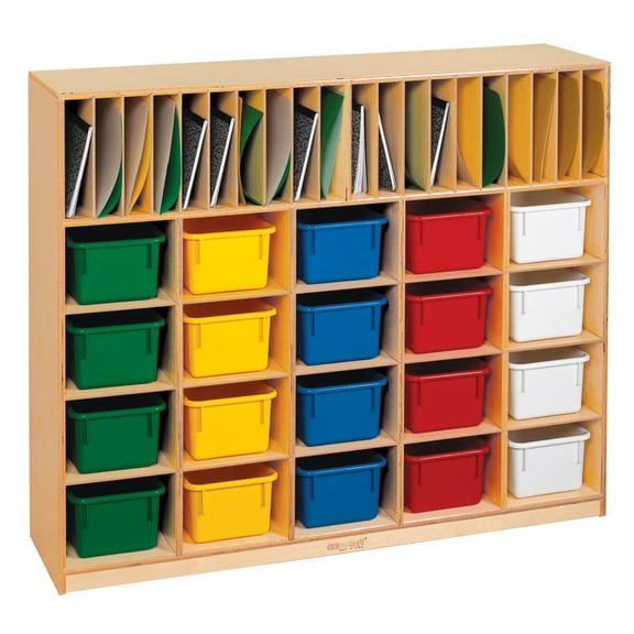 Childcraft Folder and Cubby Unit, 20 Assorted Color Trays, 47-3/4 x 13 x 42 Inches