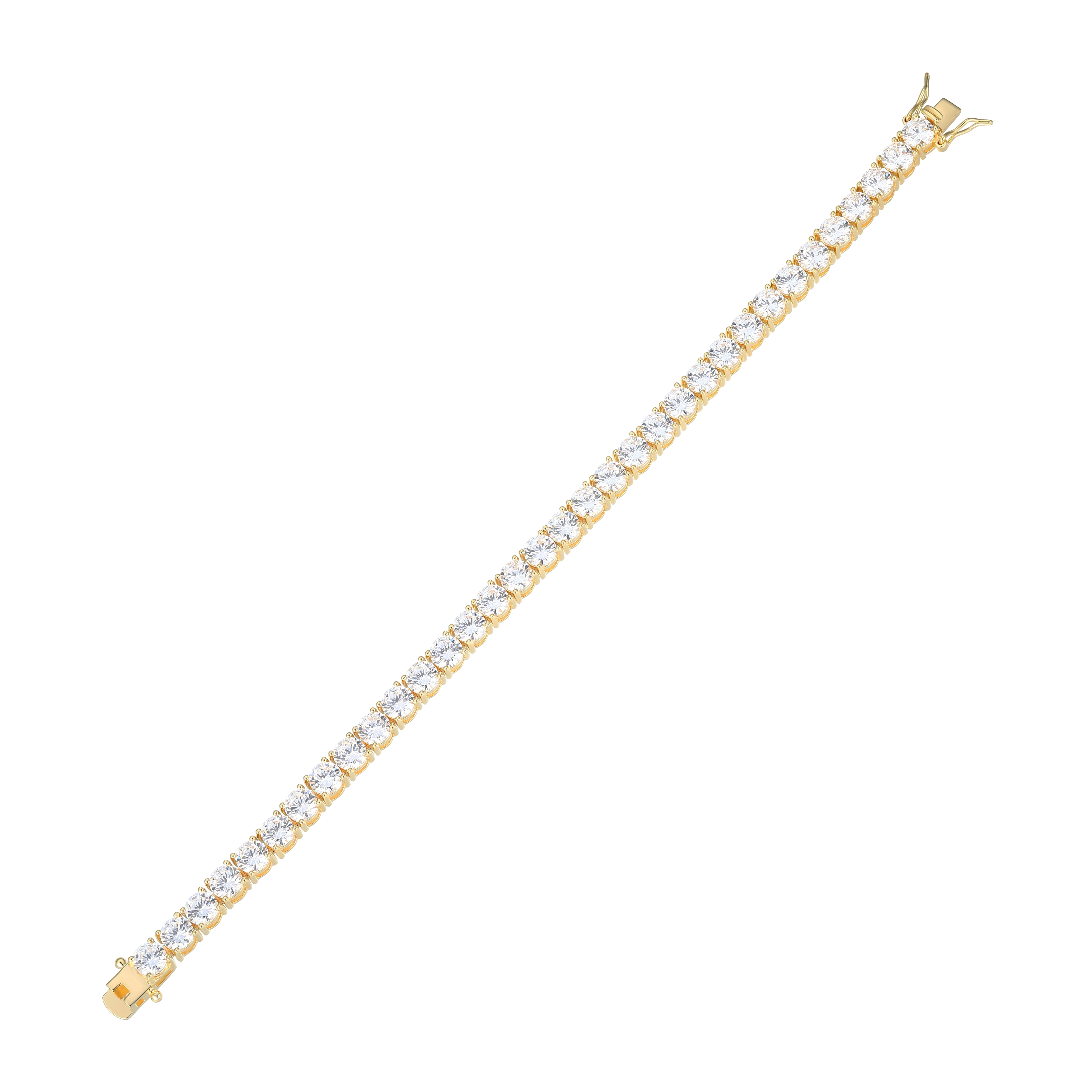 Forever Facets 5mm Cubic Zirconia Tennis Bracelet in 18k Yellow Gold over Sterling Silver, Adult Female