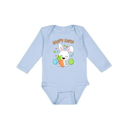 

Inktastic Happy Easter Bunny with Eggs and Carrot Boys or Girls Long Sleeve Baby Bodysuit