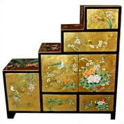 Oriental Furniture Gold Leaf Step Tansu, 31.00"H, hall way dcor, living room item, oriental design