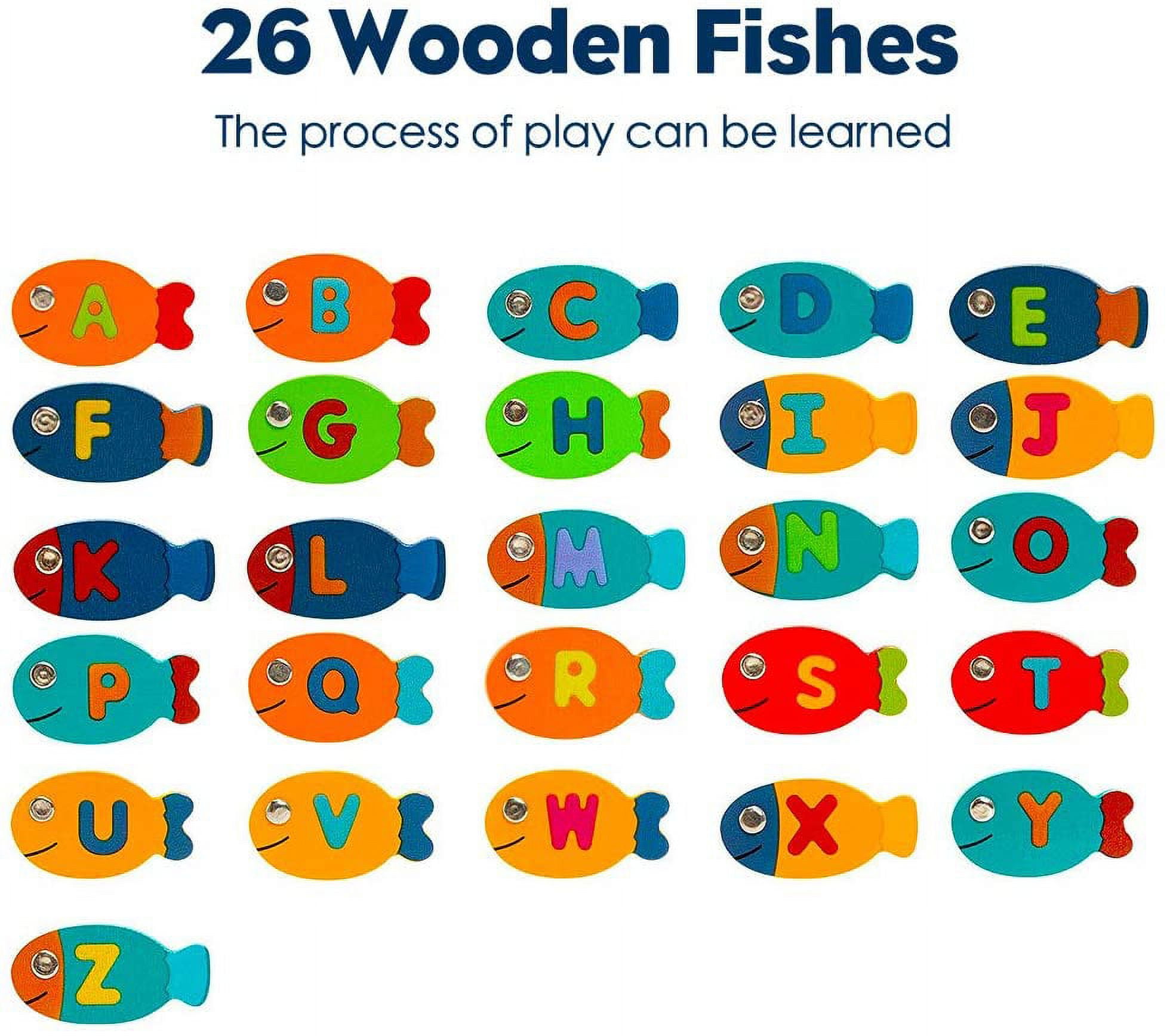 Wooden Magnetic Fishing Game - ABC Alphabet & Color Sorting Preschool  Learning Toy - Montessori Wooden Puzzle for 3-5 Year Old Boys & Girls