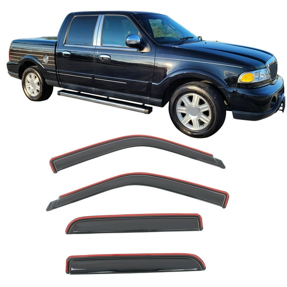 Ikon Motorsports In-Channel Window Visors for 2001-2003 Ford F-150 Crew Cab& 2002-2003 Lincoln Blackwood Acrylic Smoke Rain Sun Deflectors 4PCS