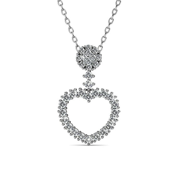 Cate & Chloe Brynn 18k White Gold Plated Heart Pendant Necklace with Swarovski Crystals for Women
