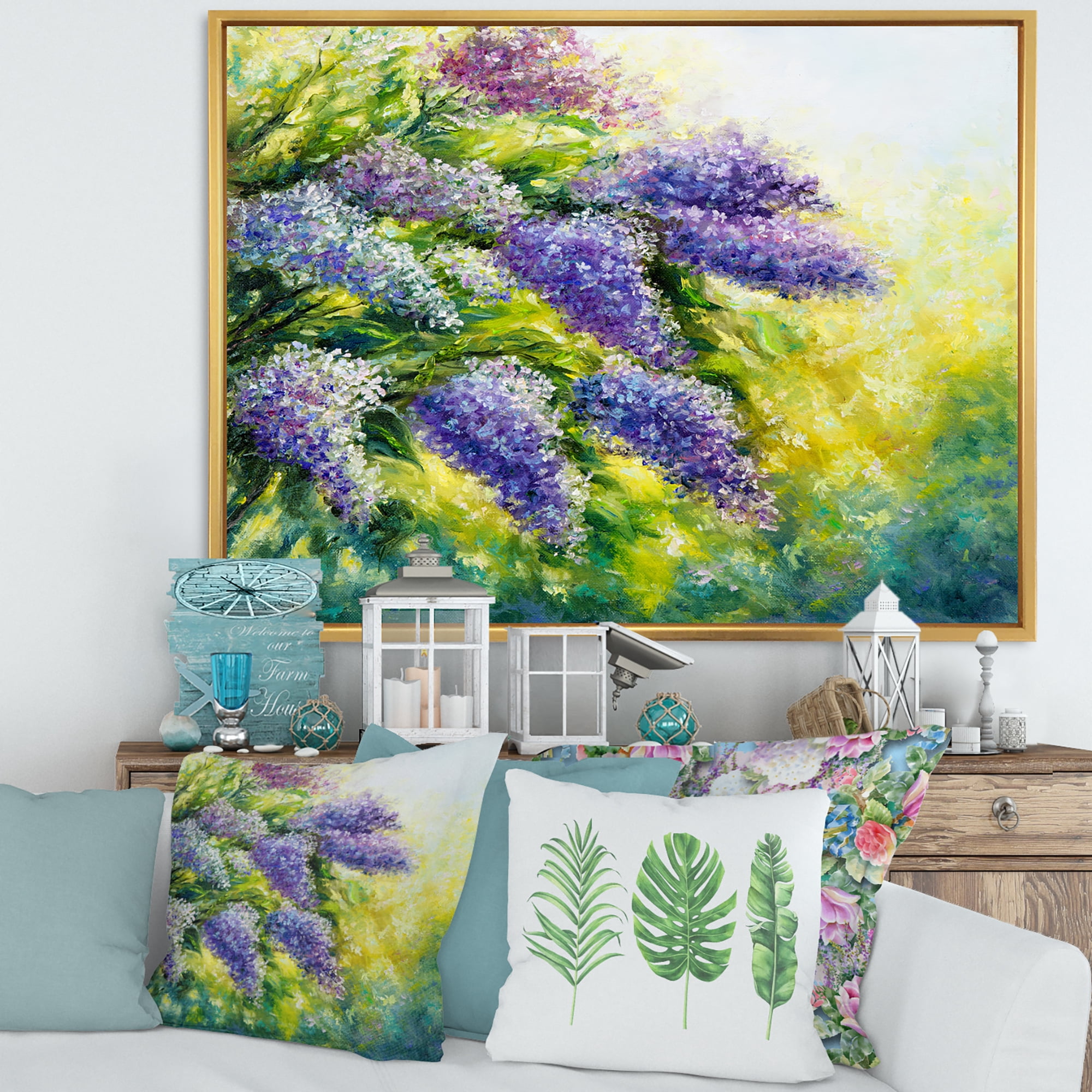 Designart 'Impressionism Lilac Tree In The Garden' Traditional Framed Canvas Wall Art Print