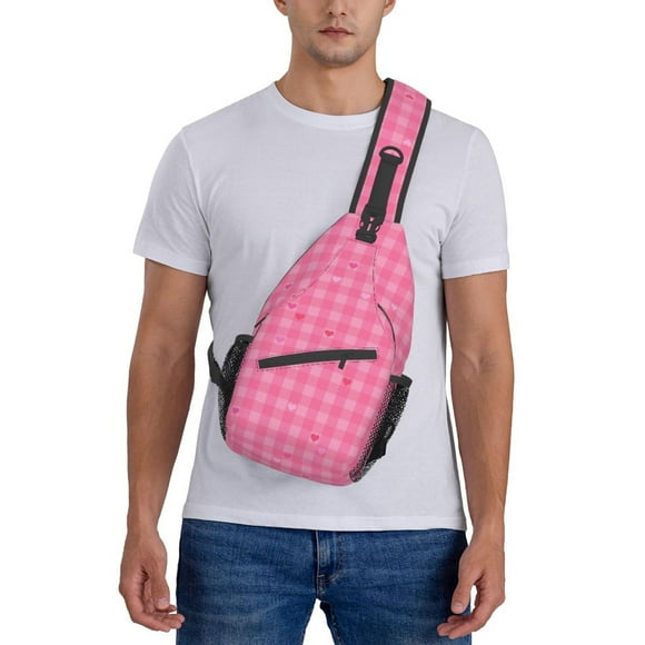 ZICANCN Crossbody Sling Bags for Women Men,Pink Hearts Love Checkered Casual Shoulder Backpacks for Travel Sport Climbing Runners Daypack
