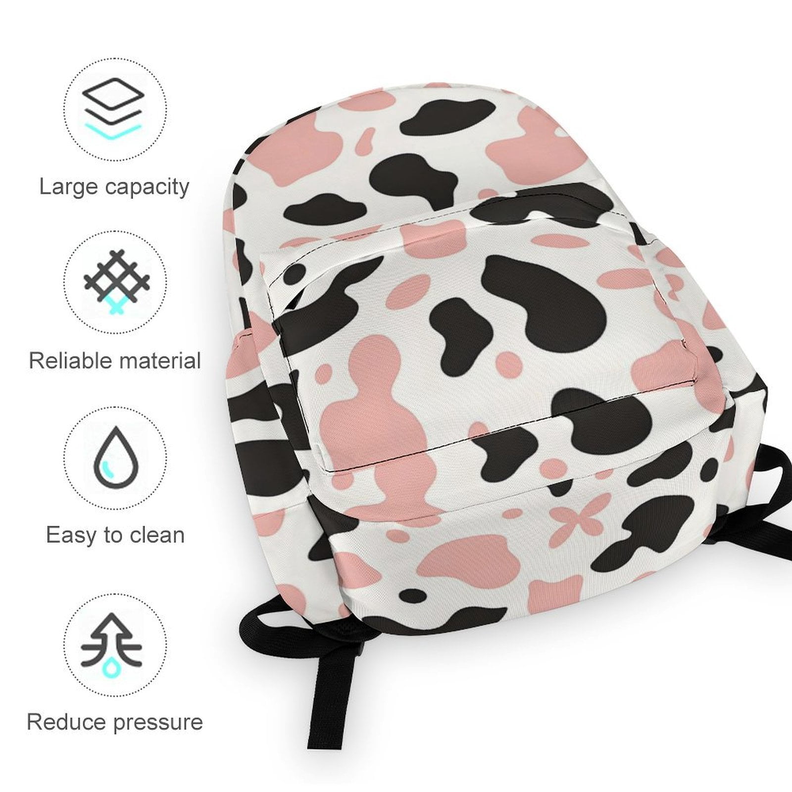 Large Capacity Half Print Backpack 11.8×16.5×5.9in Multifunctional Zipper Design Convenient Switch Simple Cow-print Pattern_3