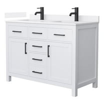Beckett 48" White Double Vanity & White Quartz Top (1-Hole) & Black Trim