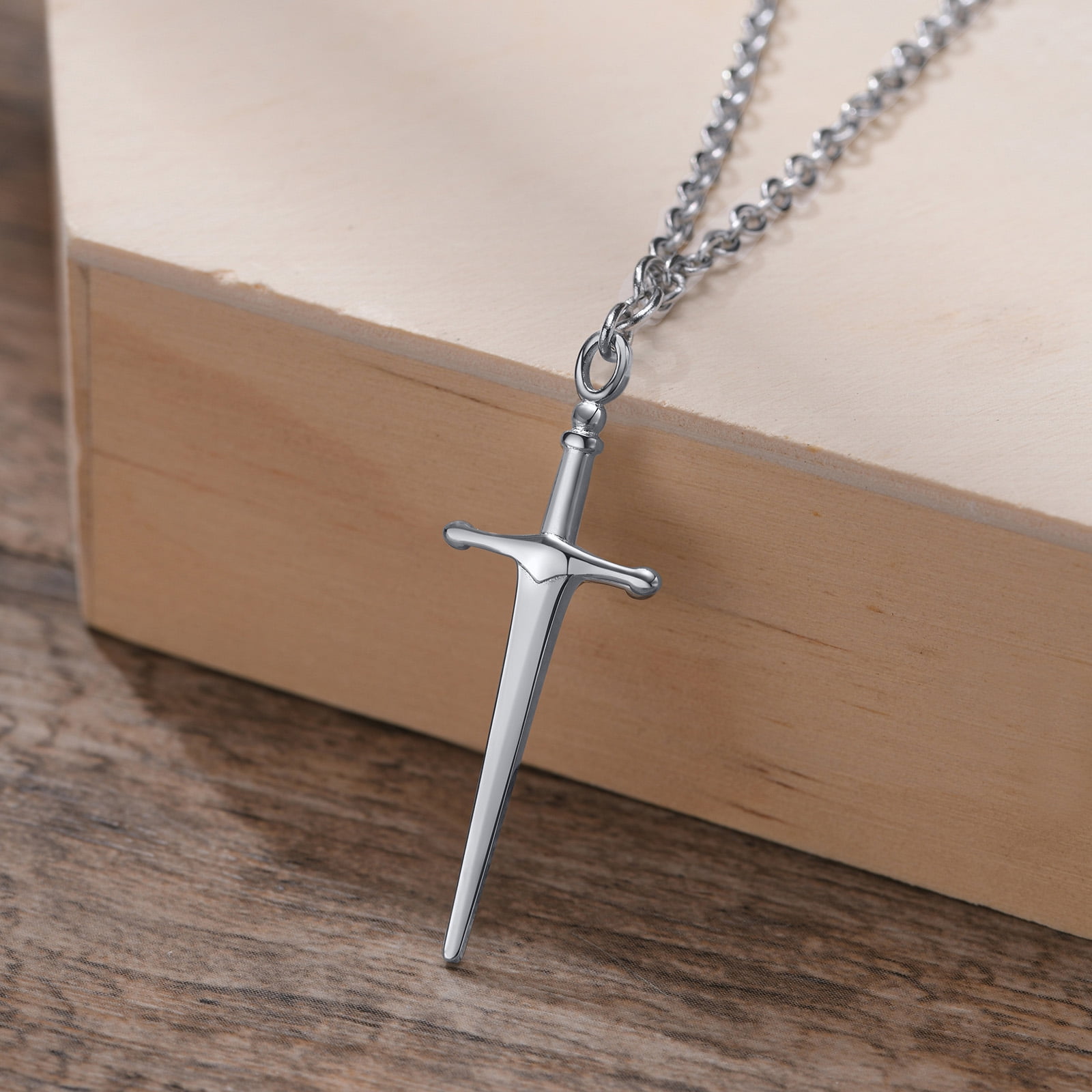 Faith Sword Cross Necklace for Men Women Stainless Steel Pendant