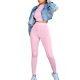 thumbnail image 4 of Douhoow Womens 2 Piece Tracksuit Solid Color Long Sleeve Bodycon Crop Top Long Pants Set, 4 of 5