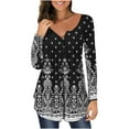 thumbnail image 2 of Pntutb Mujeres Moda Impreso Casual Cuello en V Manga larga Botón suelto Camiseta Blusa tops Pntutb Pntutb-4364, 2 of 5