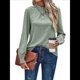 thumbnail image 2 of Camiseta de Larga con Cuello Alto y Ojales para Mujer, Elegante, Informal, , de Negocios, Elástica, con Aberturas Verde L, 2 of 9