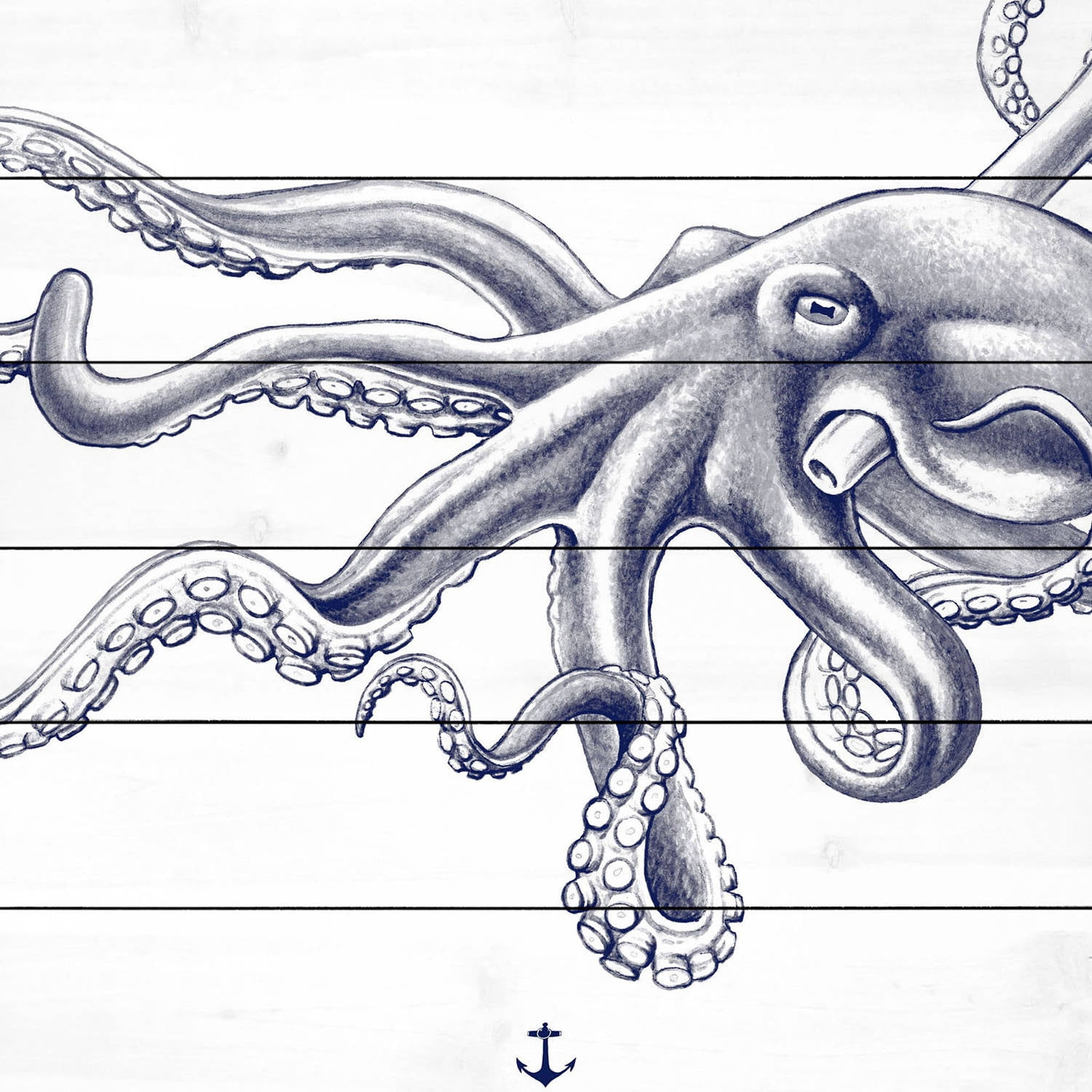 Marmont Hill "Blue Octopus" Painting Print on White Wood