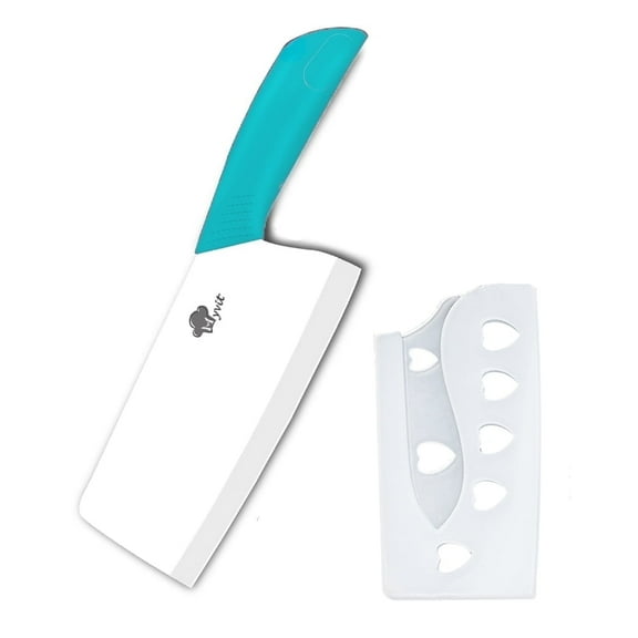 Akatsuki 7" Large Ceramic Cleaver Knife Kitchen Chef with Blade Cover Soft Handle Rustproof No-stick Meat Vegetable Slicing Fruit Paring Cutter (Blue)