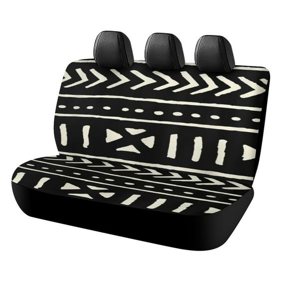 African Mud Cloth Black And White Car Rear Seat Covers,Bench Back Seat Cover , Easy to Install Universal Fit for Cars Trucks Vans And SUVs