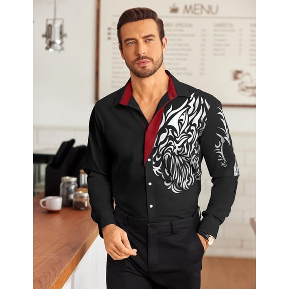 COOFANDY Men's Fashion Print Dress Shirt Casual Cotton Button Down Shirts