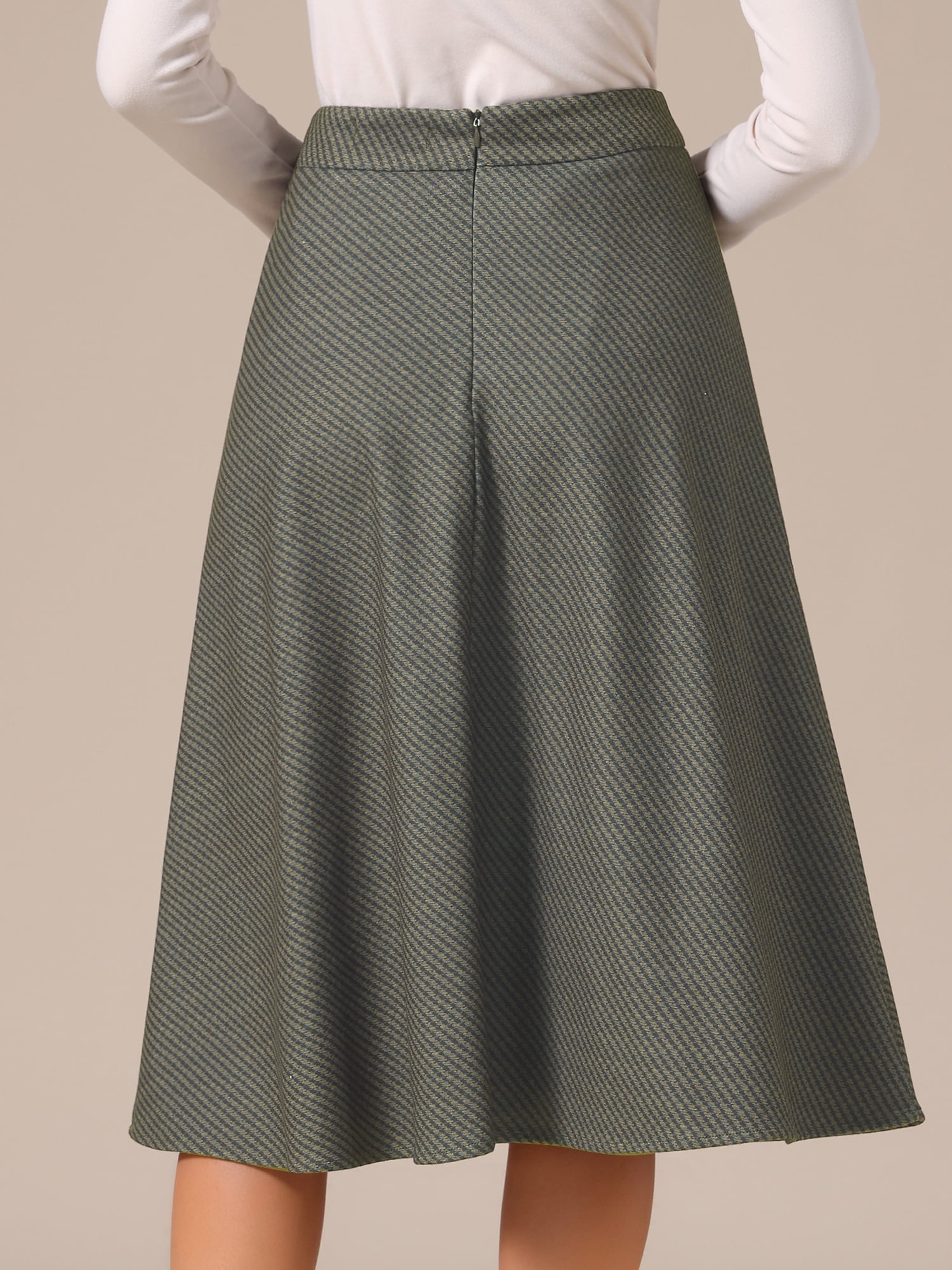 DARING DIVA Women's Houndstooth Plaid Midi Skirt Vintage A-Line Skirts Large Coffee