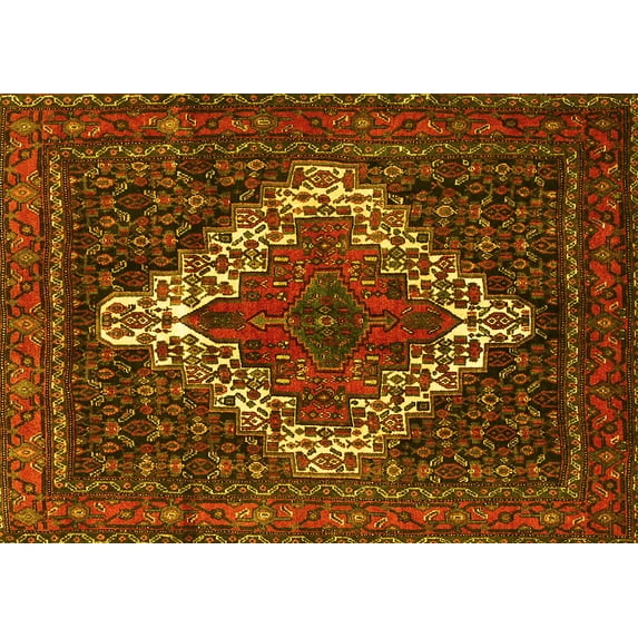 Ahgly Company Machine Washable Indoor Rectangle Persian Yellow Traditional Area Rugs, 5' x 7'