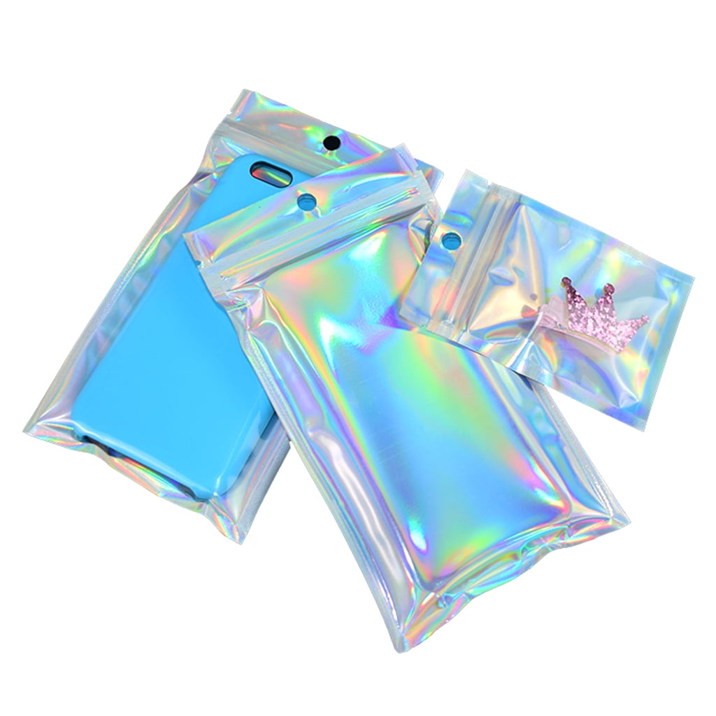 100pcs Translucent Zip Lock Bags Holographic Storage Bag Xmas Gift Packaging 