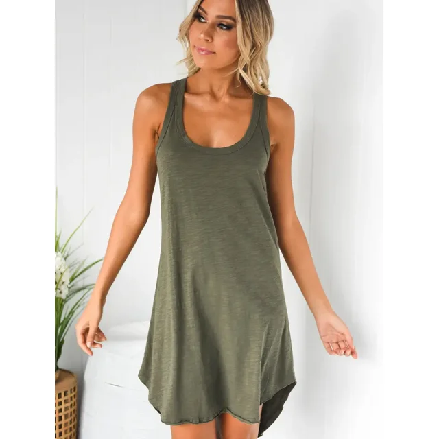 Robes pour Femmes Décontractées Col en U Sans Manches Mode Été Fête Ample Robe Cami Ligne A
