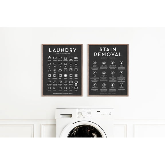 UNFFRAMED Set Laundry Symbols Guide Stain Removal Guide Wall Decor, Laundry Wall Art, Modern Farmhouse Set 2 Prints 8x12
