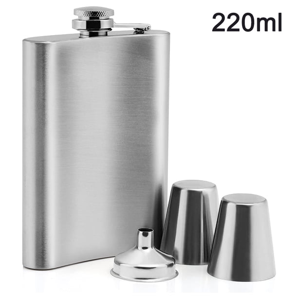 Petaca de acero inoxidable con 2 copas de Schnapps y un embudo de llenado en un juego, en una caja de regalo, con tapón de rosca, botella de bolsillo Xemadio 2034145-1