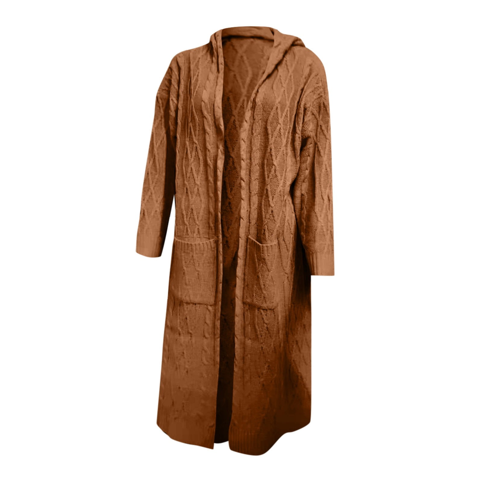 Hvot&aat Women's Cable Knit Hooded Sweaters Open Front Cardigan Long Sleeve Sweater Coats Oversized Maxi Jacket with Pockets