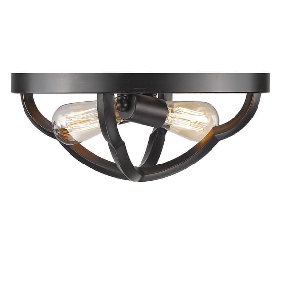Golden Lighting Saxon 2-Light Flush Mount in Aged Bronze