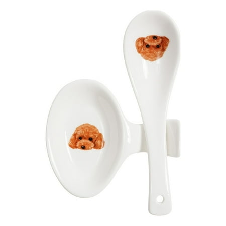 

Pet Portrait White Porcelain Spoon & Rest Set - I Love Poodles (Red)