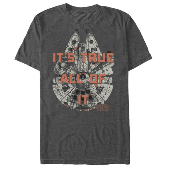 Men's Star Wars The Force Awakens Millennium Falcon Han Solo It's True Graphic Tee Charcoal Heather Small