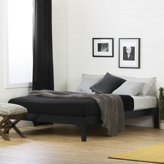 South Shore Vito Queen Solid Wood Platform Bed, in Pure Black