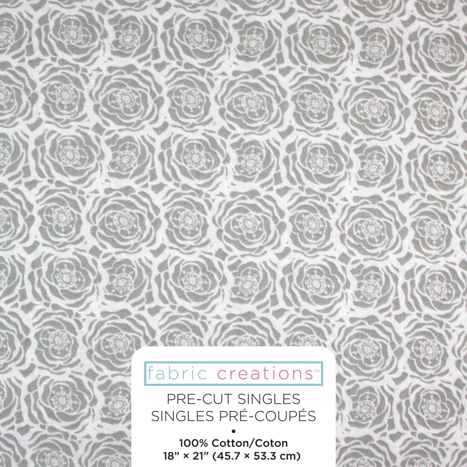 Fabric Creations White and Grey Floral Fat Quarter Pre-Cut Fabric - 18" x 21" / 45cm x 53cm, 18" x 21" / 45cm x 53cm
