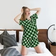 thumbnail image 5 of Uemuo Green Argyle Plaid Pattern Women's Short-Sleeved Pajama, Button-Front Loungewear, 2-Piece Summer Sleepwear, Elastic Drawstring Shorts-X-Large, 5 of 7