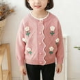 thumbnail image 2 of IVEYRTF Girls Floral Knit Button Cardigan Sweater Big Lapel Open Front Coat Soft Cozy Warm Outerwear for Toddler Kids Everyday Wear Casual Outfit(Pink,4-5 Years), 2 of 8
