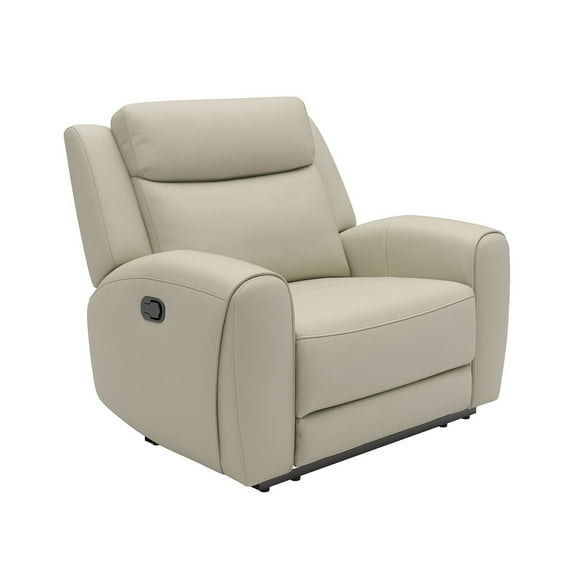 Benjara Cobe Manual Recliner Chair, Solid Wood and Soft Top Grain Beige Leather