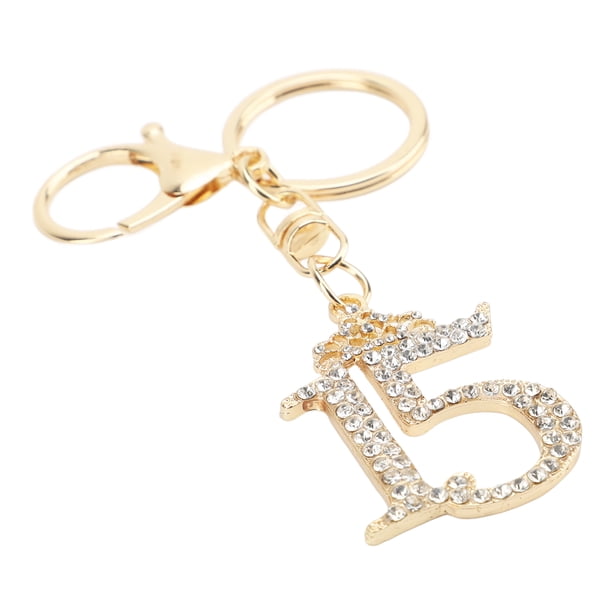Llavero Con Colgante Número 15 De Diamantes De Imitación Con Cierre De Mosquetón, Llavero Con Número Brillante Para Bolsos, Accesorio Elegante, Regalo Para Mujeres Y Niñas,