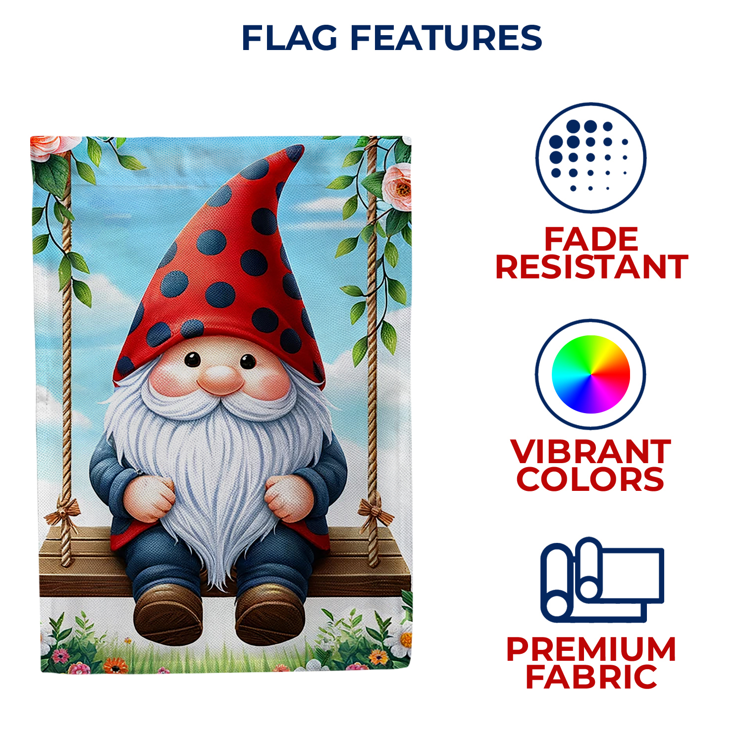 America Forever Gnome Spring Swing House Flag 28 x 40 inch Double Sided Garden Gnome Tree Swing Roses Flowers Spring Summer Seasonal Outdoor Yard Decorative Flag