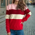 thumbnail image 3 of TKLPEHG Western Tops for Women Crew Neck Tops Casual Comfy Lightweight Classic Color Block Patchwork Loose Fashion Long Sleeve Pullover (Red,S), 3 of 5