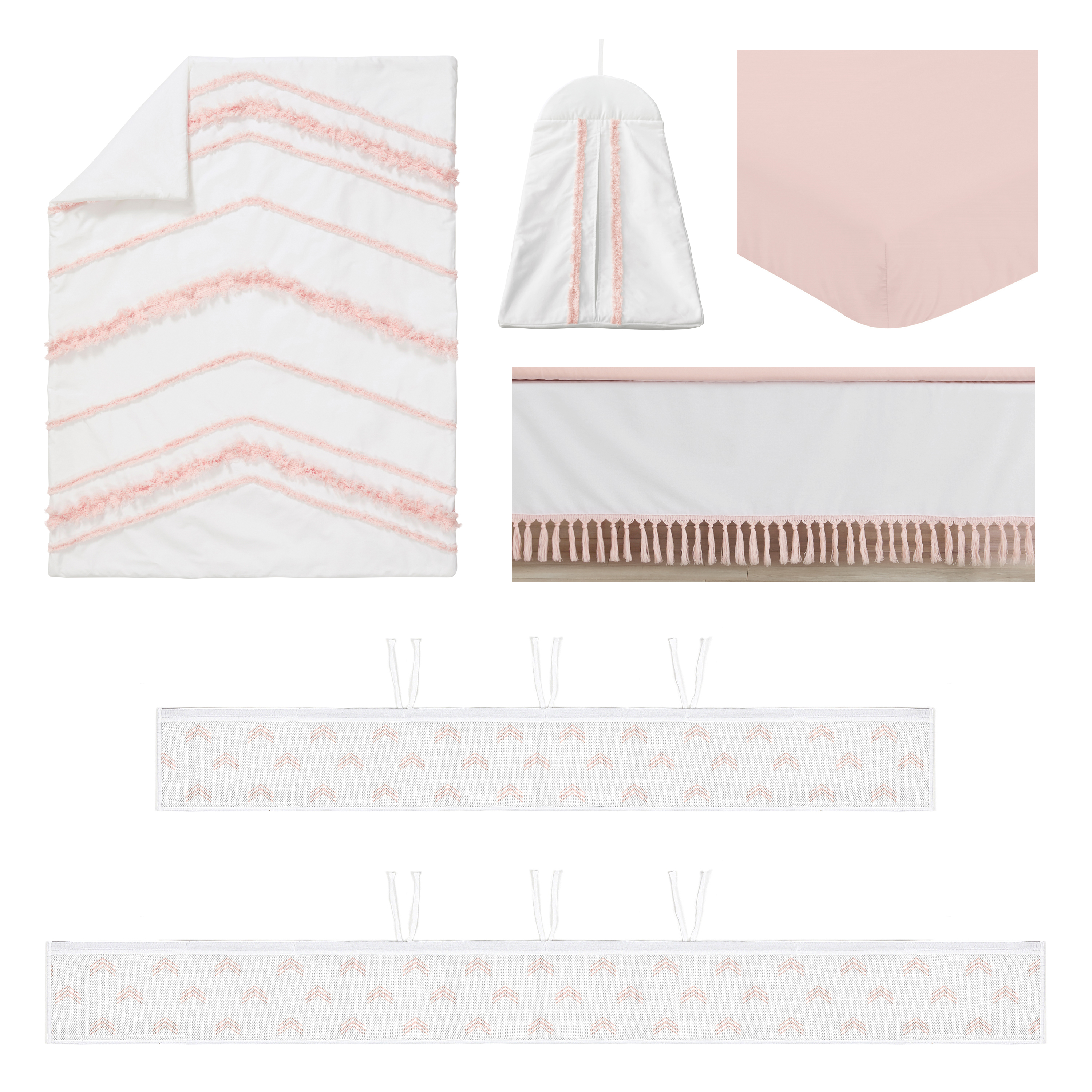 Sweet Jojo Designs Boho Fringe Blush Pink and White Crib Bedding + BreathableBaby Breathable Mesh Liner Pad