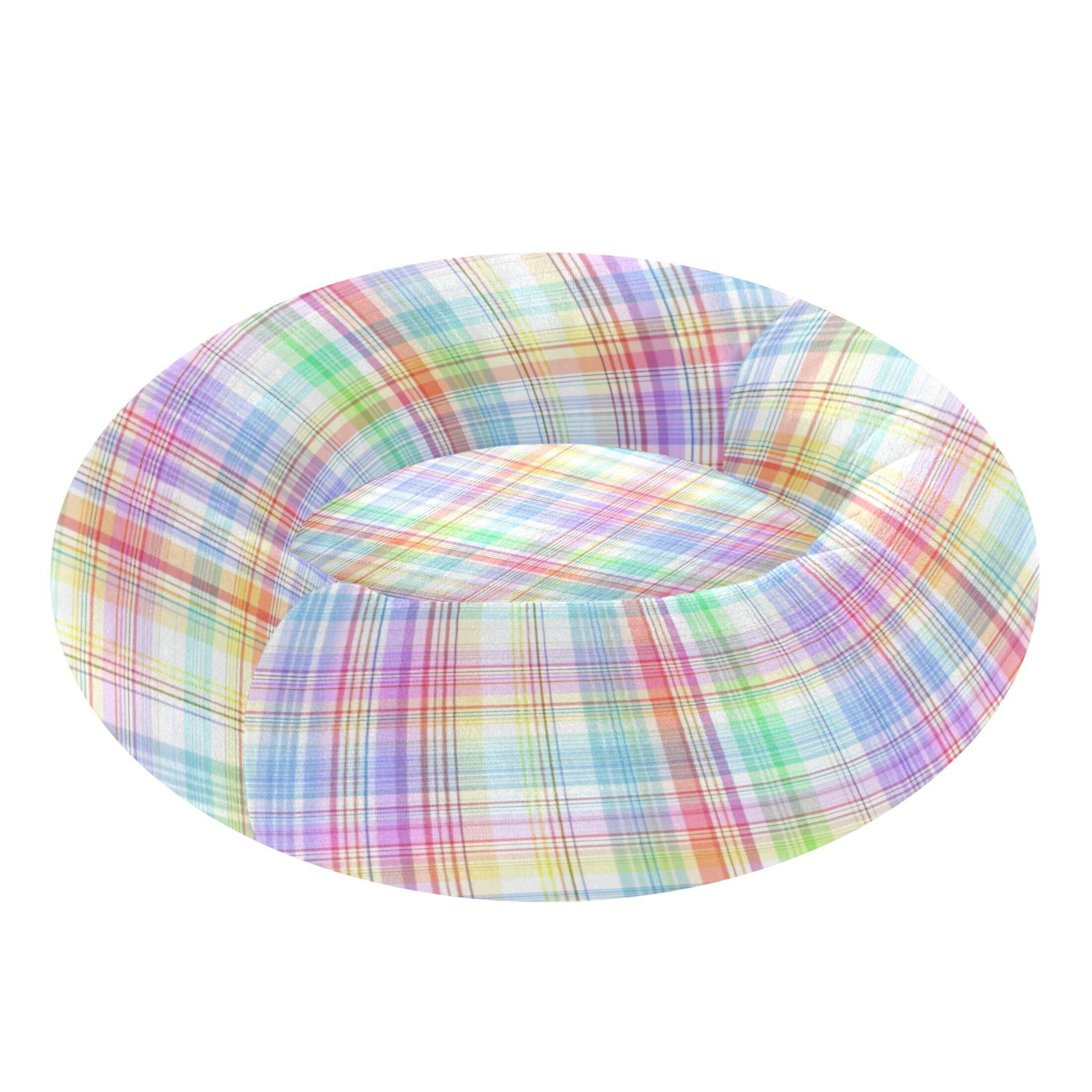 Iauyy Pet Couch Donut Cat Bed for Indoor Cats/Small Dogs Washable & Machine with Non-slip Bottom Calming Cat Furniture, Rainbow-colored Checkered (M)